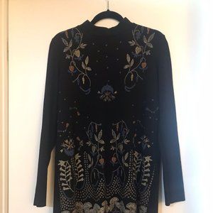 Patterned black long sleeve and mock neck Zara dress